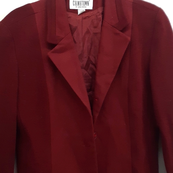 Vtg Chinatown by John Rocha Wine Red Wool Blazer Jacket pea COAT 12 UK 8 US - Picture 3 of 13